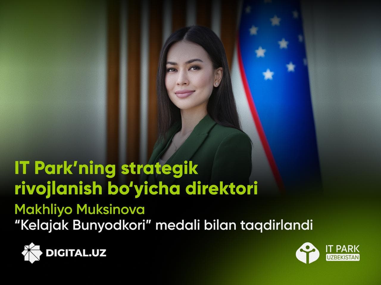Deputy CEO of IT Park Uzbekistan Makhliyo Muksinova awarded the “Kelajak Bunyodkori” medal